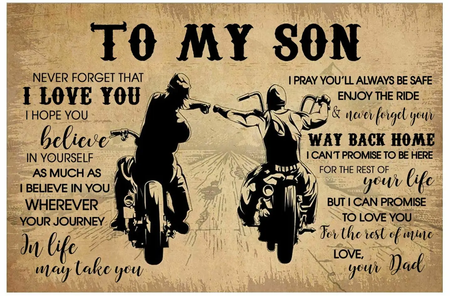 Папа Байкер To My Son Your Way Back Художественная печать, Шелковый постер, домашний декор для стен