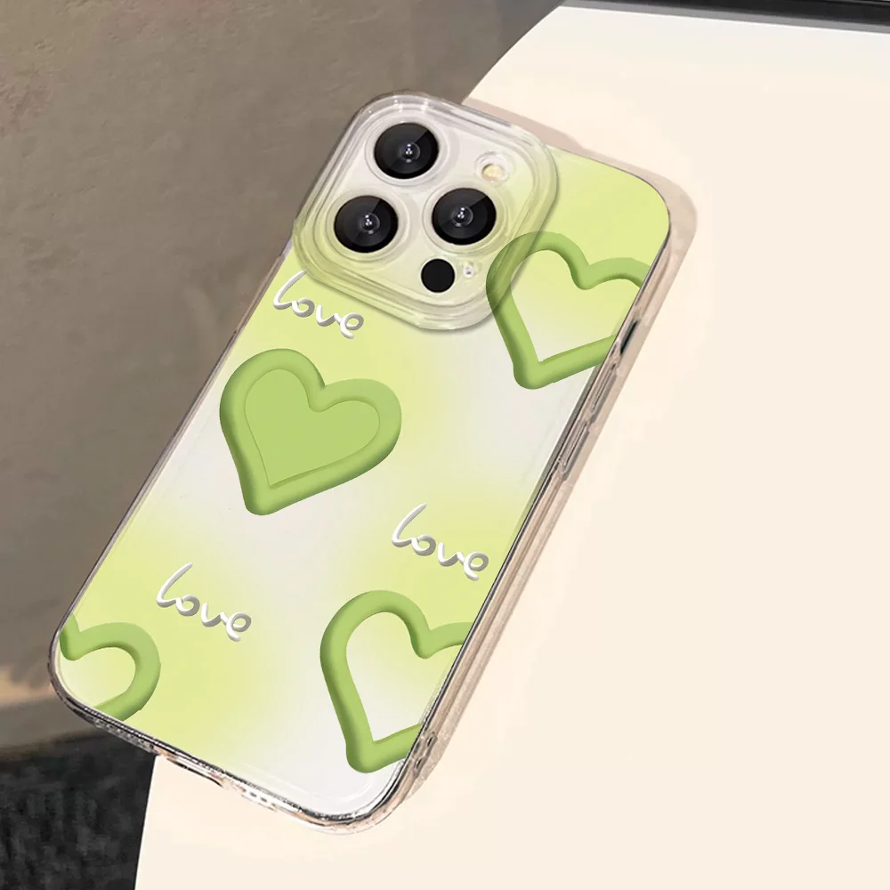 Зеленый силиконовый чехол для телефона с принтом сердца для IPhone 17 16 15 14 13 12 11 Pro Xs Max Air Mini 7 8 6 6s Plus SE 2020 2022 Cover (art.: 3920d225ec478) - 3920d225ec478