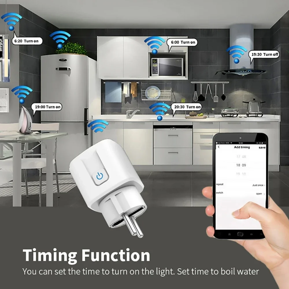 Фото Умная розетка Tuya WIFI EU 16A/20A, умная розетка Wi-Fi/Zigbee с мониторингом мощности, умный дом, голосовое управление, поддержка Google Home Alexa №2