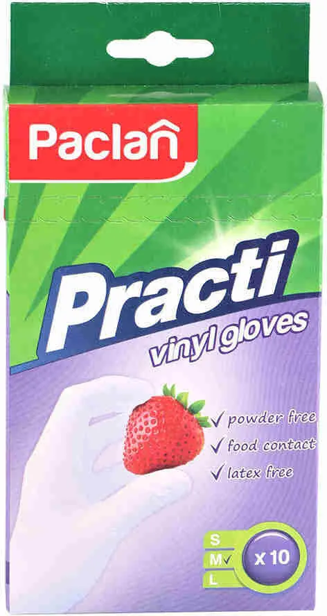 Перчатки виниловые одноразовые Paclan нестерильные (Прозрачные, Размер L, 10 шт)