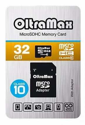 Карта памяти OltraMax MicroSDHC 32GB Class 10 с адаптером SD