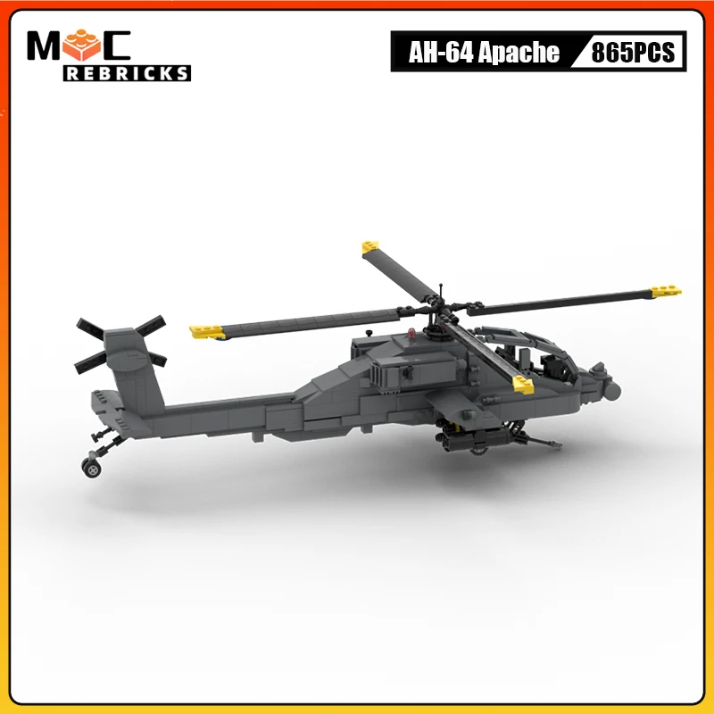 Военный вооруженный самолет, технический AH-64, сборка Apache, строительные блоки, MOC, вертолет, самолет, кирпичи, игрушечная модель, Рождественский подарок