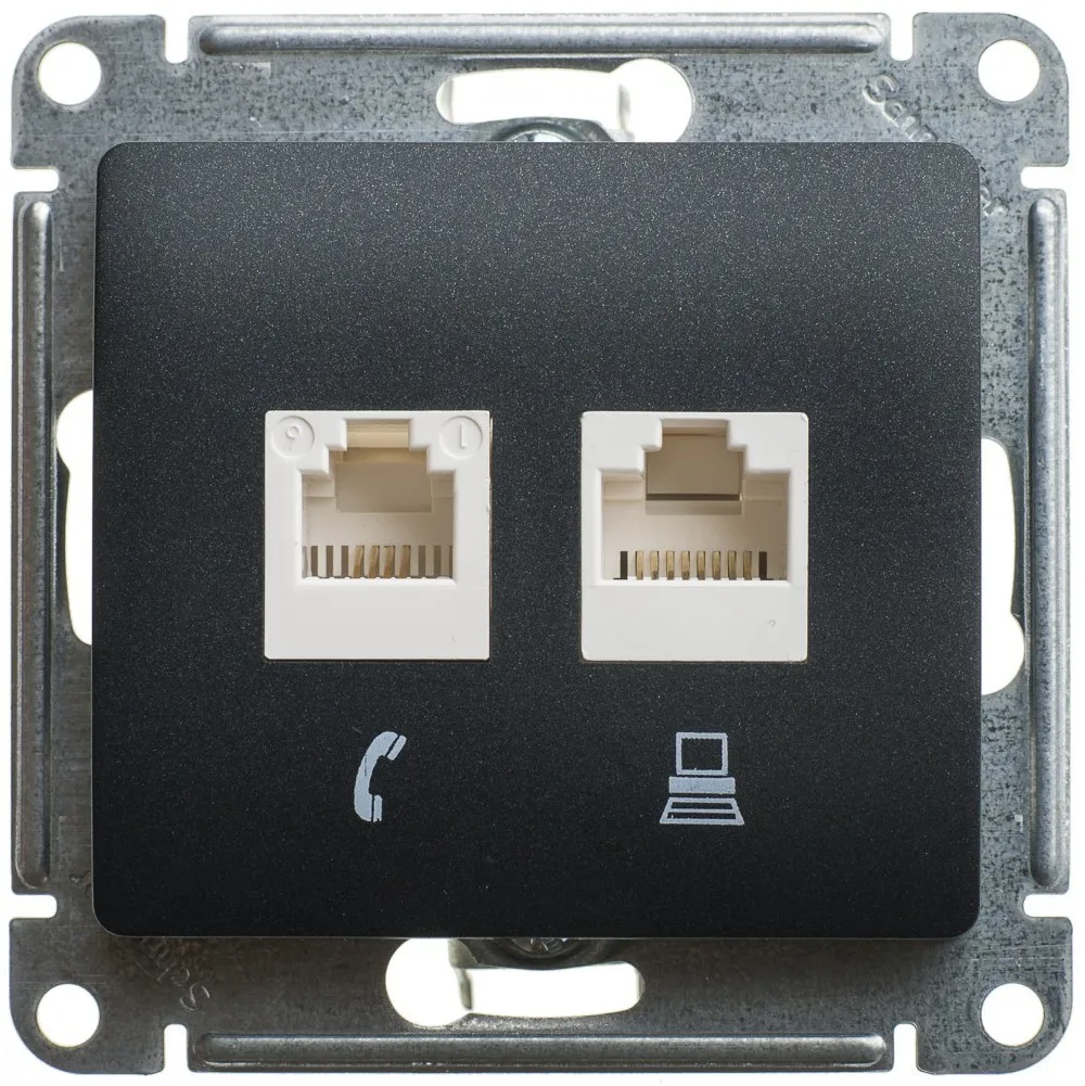 Glossa двойная компьютерная Розетка (RJ45+RJ45, категория 5E), цвет антрацит GSL000785KK
