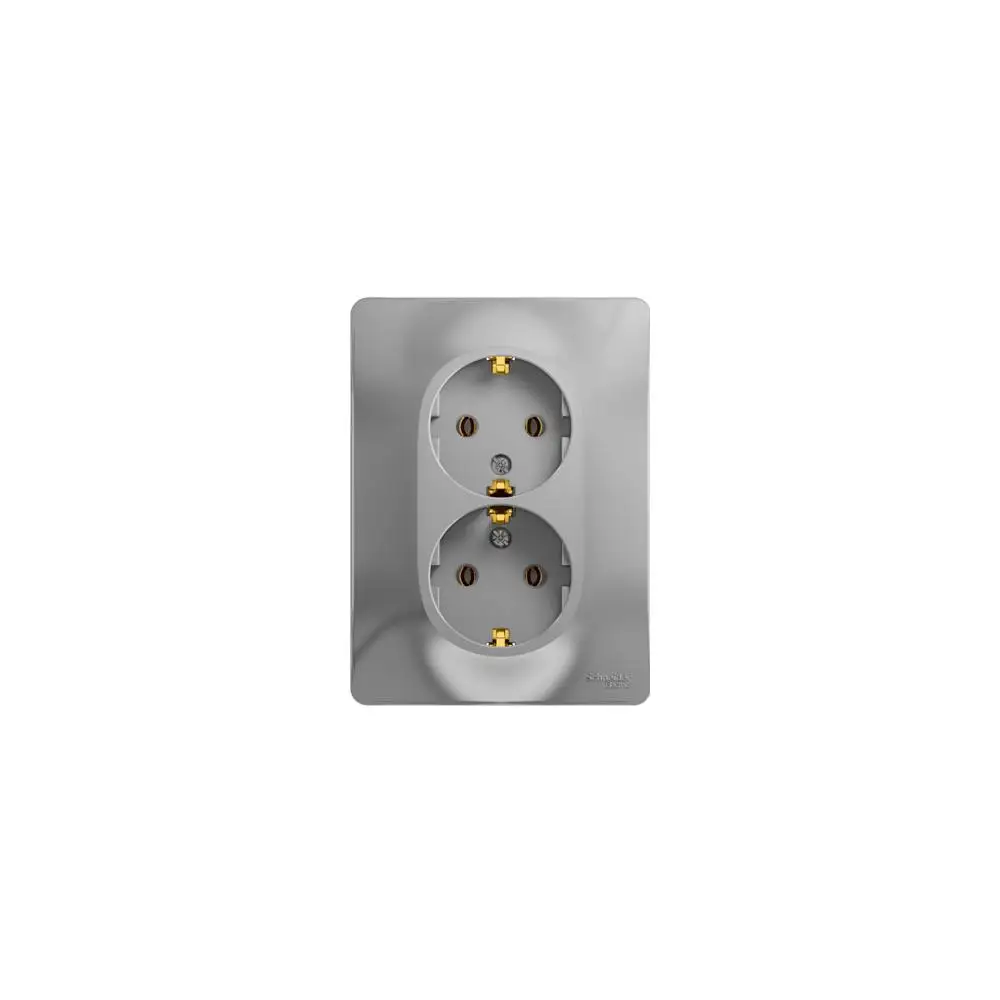 Фото Schneider Electric Glossa Алюминий Розетка 2-я с/з (в сборе с рамкой) №4