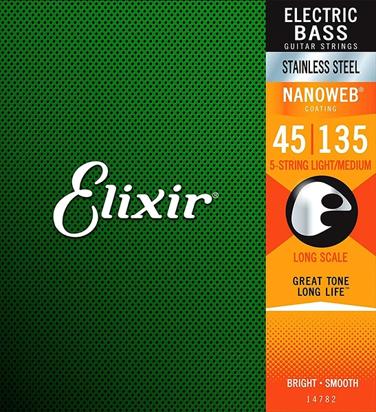 NANOWEB Комплект струн для 5-струнной бас-гитары, нерж.сталь, Light/Medium, 45-135, Elixir | 14782